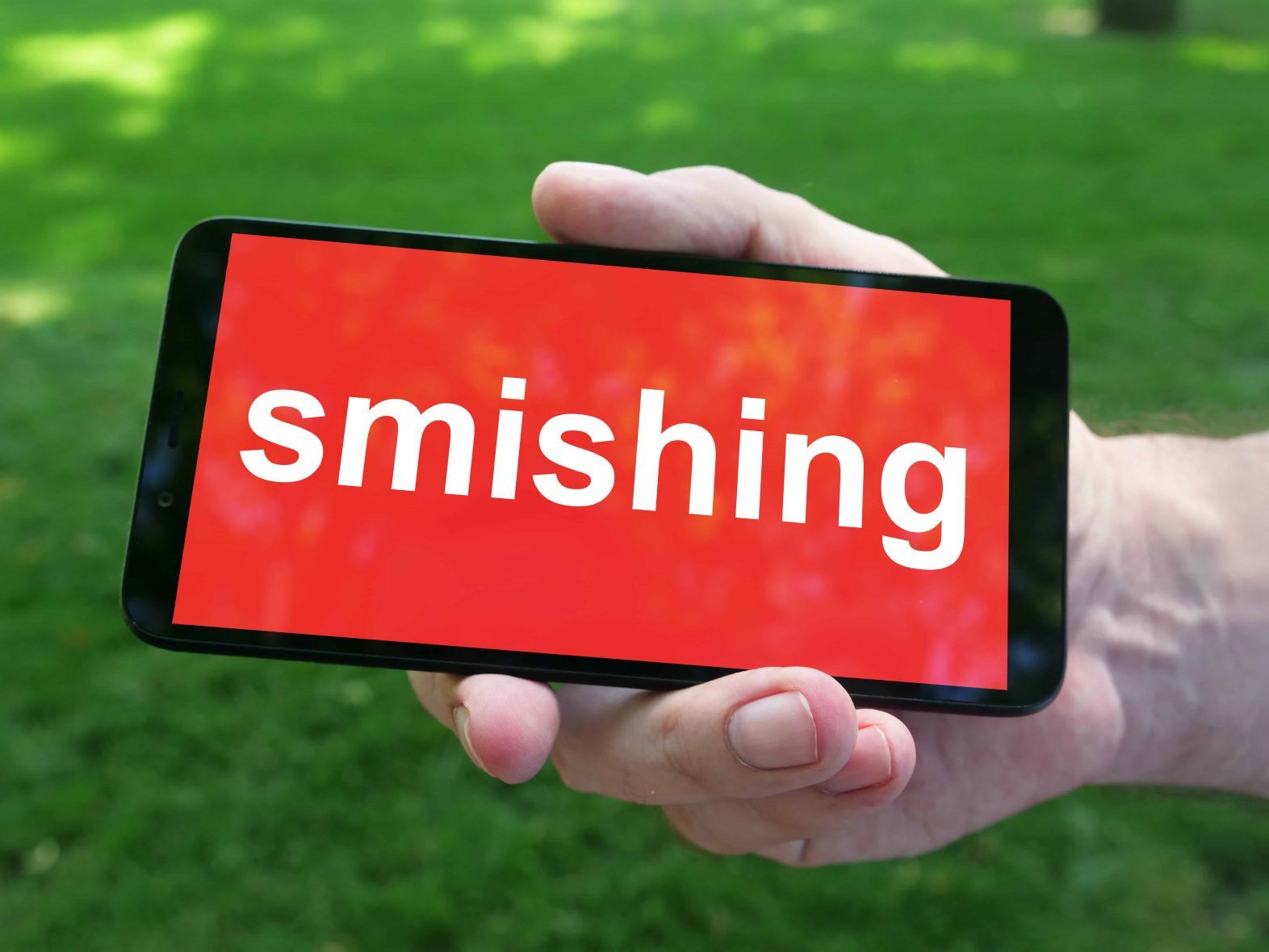 Smishing is shown on the conceptual photo using the text