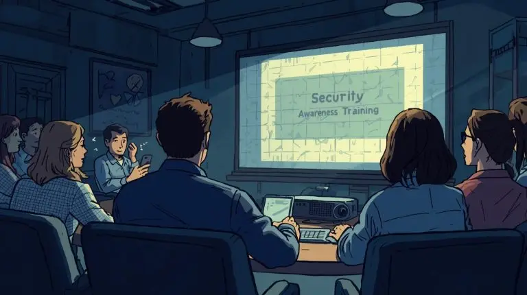 employees being trained on security awareness on a presentation